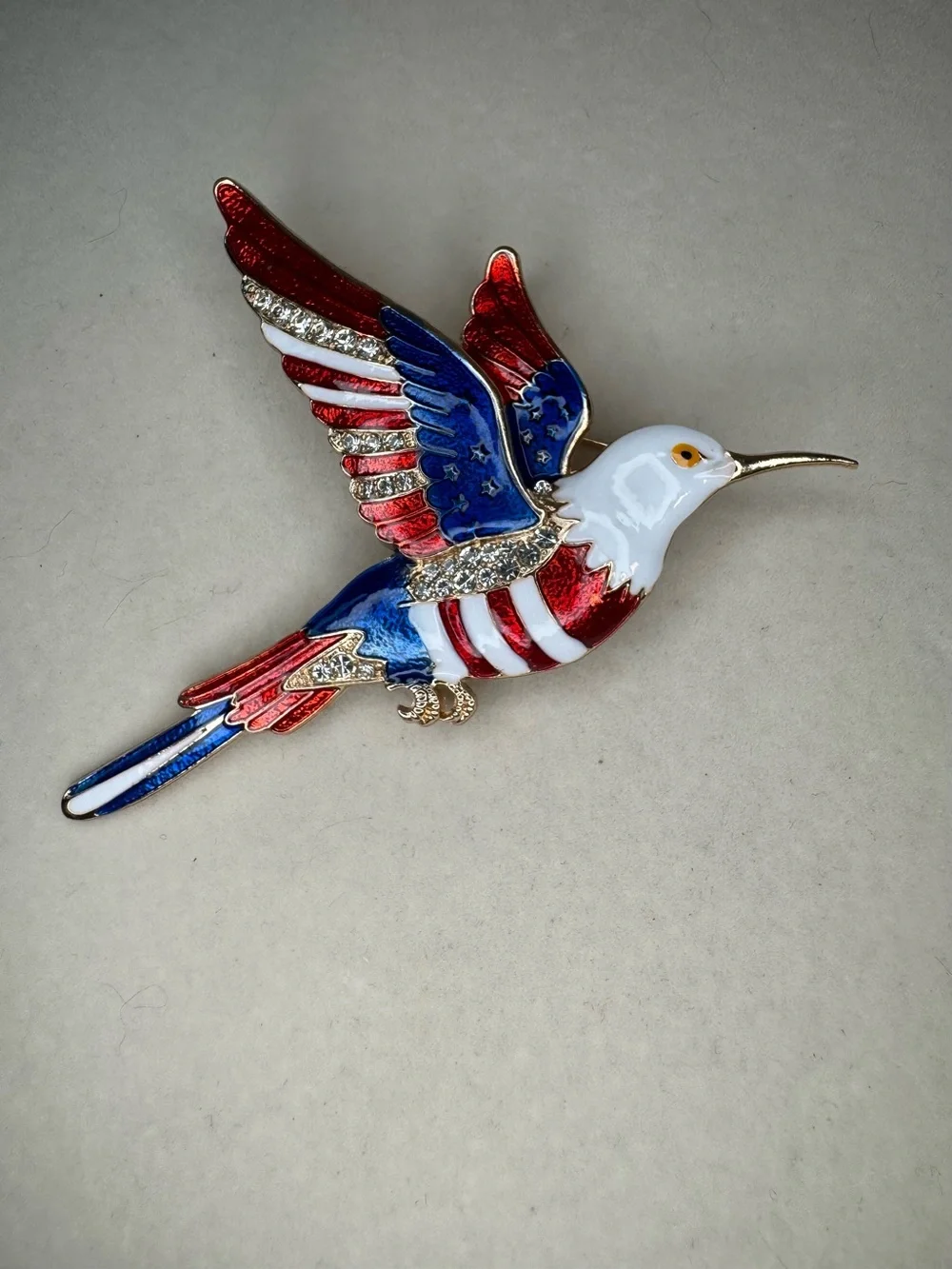 New Patriotic Bird Enamel Brooch - Red, White & Blue